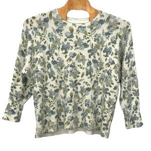 Joie NWT Women’s Green and Tan Boxy Crewneck Floral Sweater ‎ Sz 3X